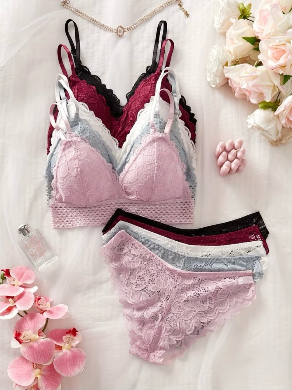 COMING SOON! CELESTE 5-Piece Lace Bralette & Panty Set Collection
